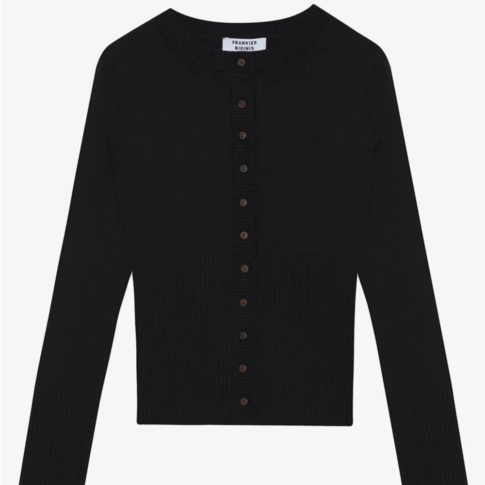 Frankie's Bikinis Lenon Cloud Knit Button Up Cardigan - Black